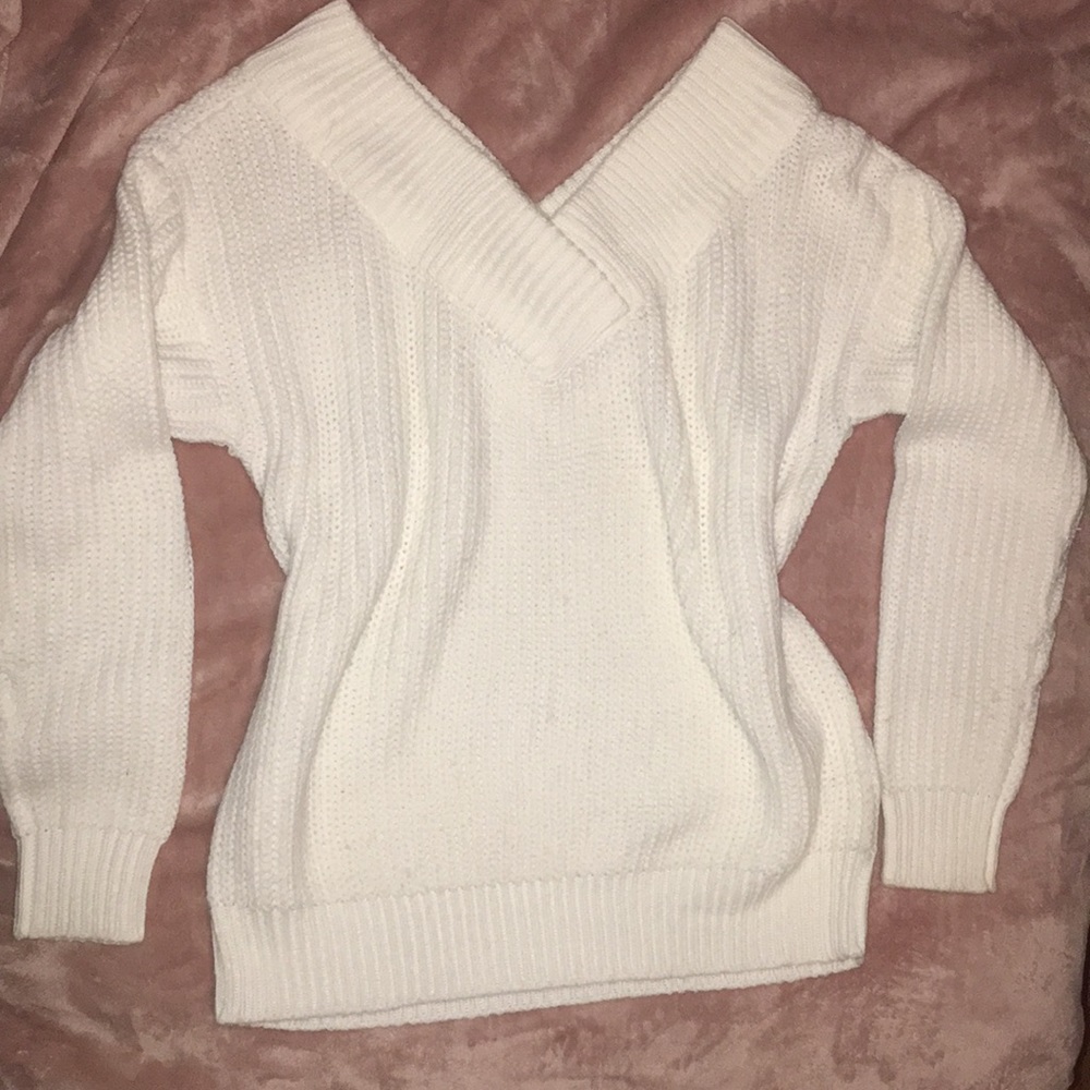 White off the shoulder sweater